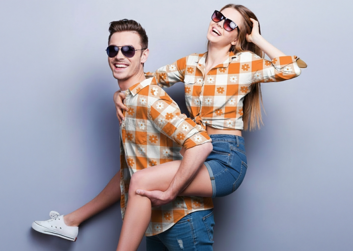 Sunset Checkered Couple Shirt